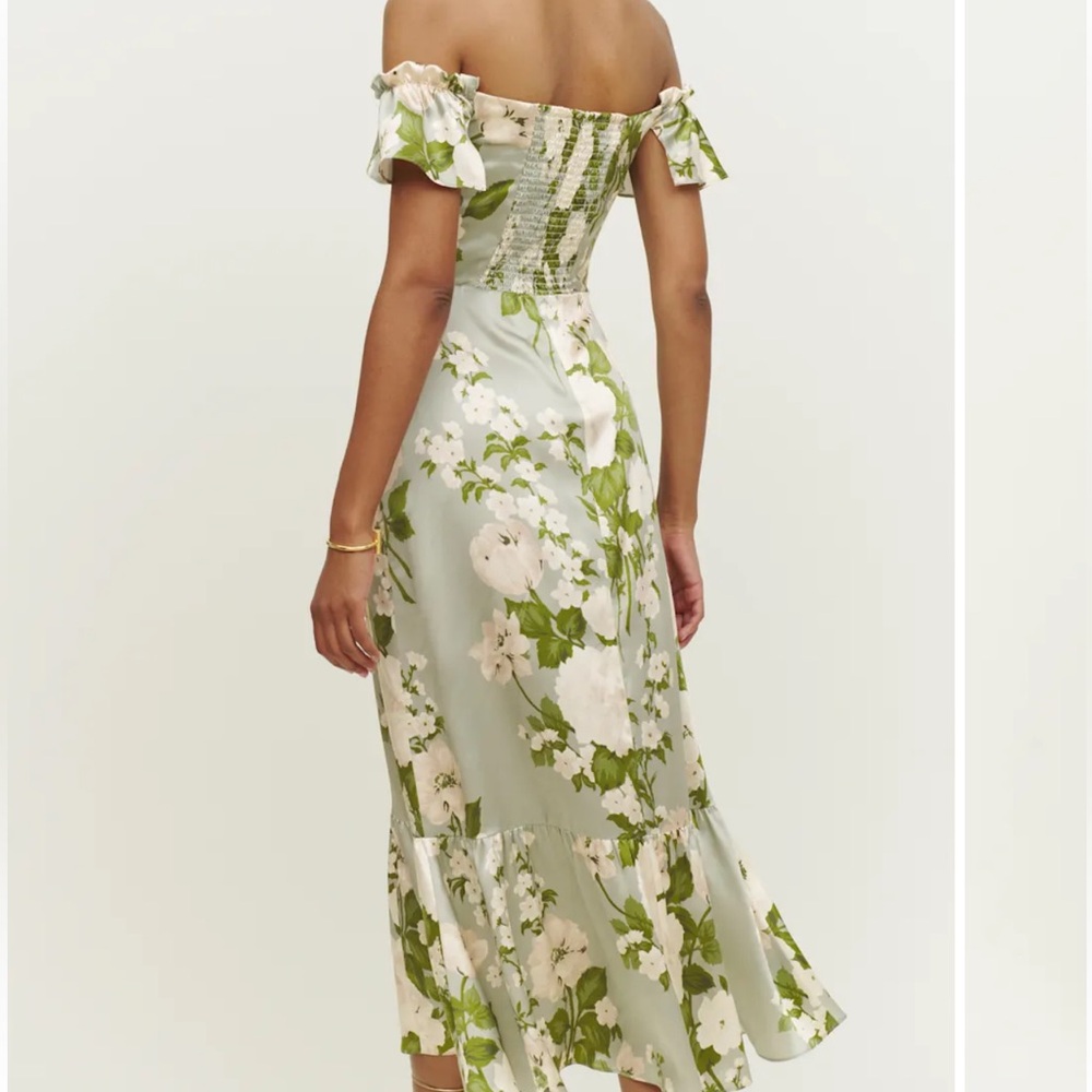 Reformation Sage Green Floral Off-Shoulder Maxi Dress - Picture 2 of 7